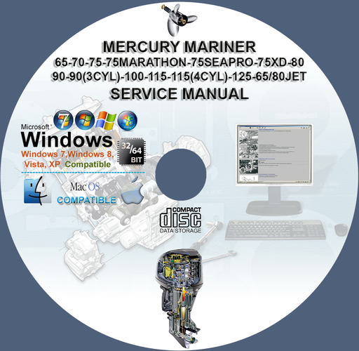 Mercury Two stroke 65 70 75 80 90 100 115 125 Mariner Factory Service Repair Manual + Wirings