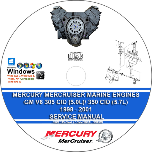 Mercury Mercruiser Marine Engines GM V8 305 CID (5.0L) 350 CID (5.7L) 1998 1999 2000 2001 Service Repair Manual