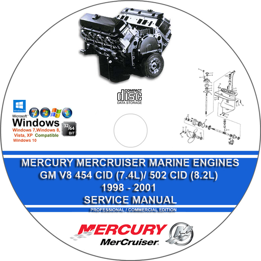 Mercury Mercruiser Marine Engines GM V8 454 CID (7.4L) 502 CID (8.2L) 1998 1999 2000 2001 Service Repair Manual
